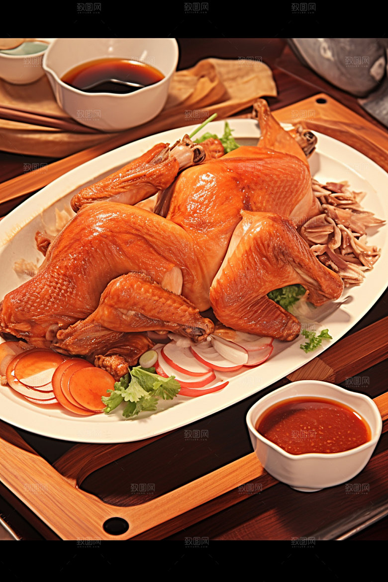 烧鸡手绘特色美食插画
