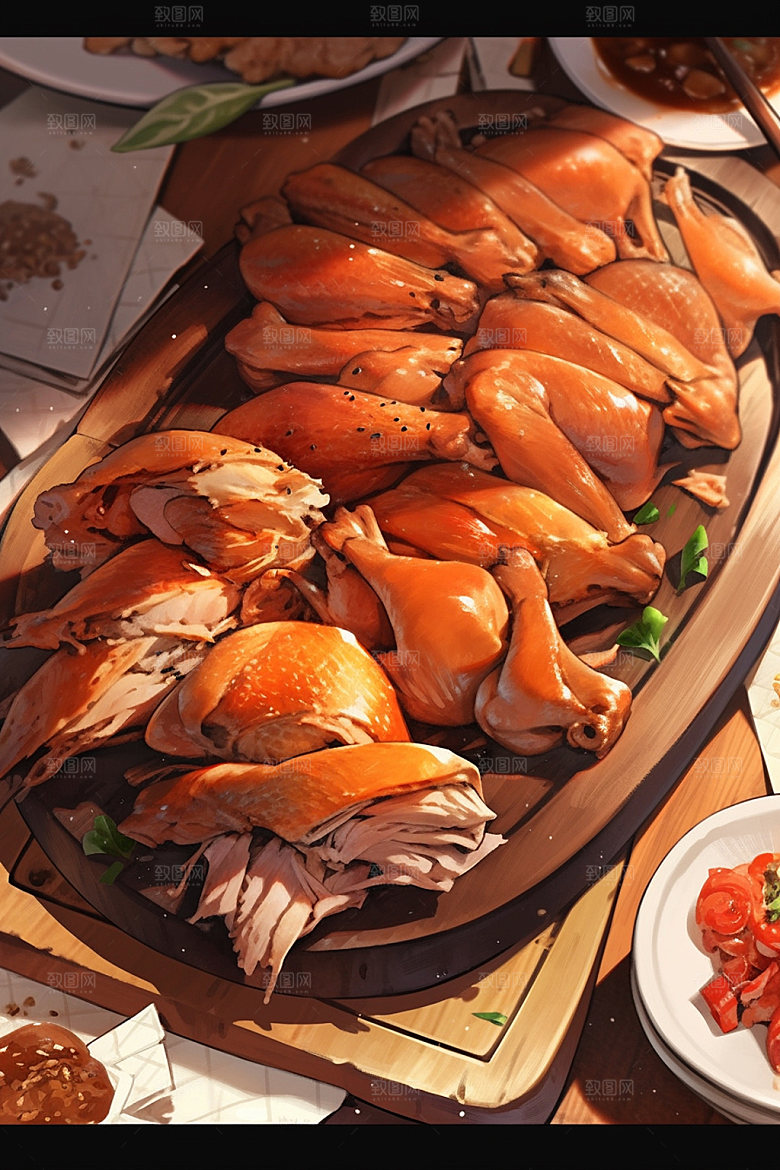 烧鸡广式料理腊味插画