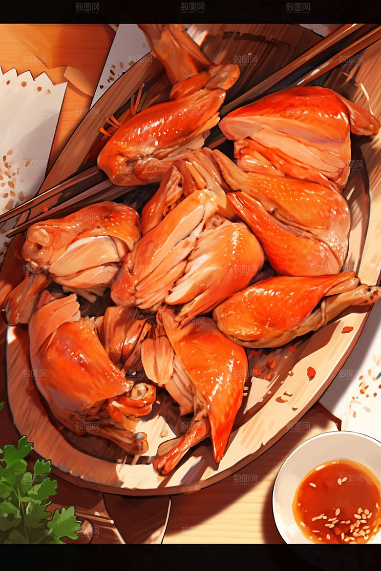 烧鸡特色美食手绘插画