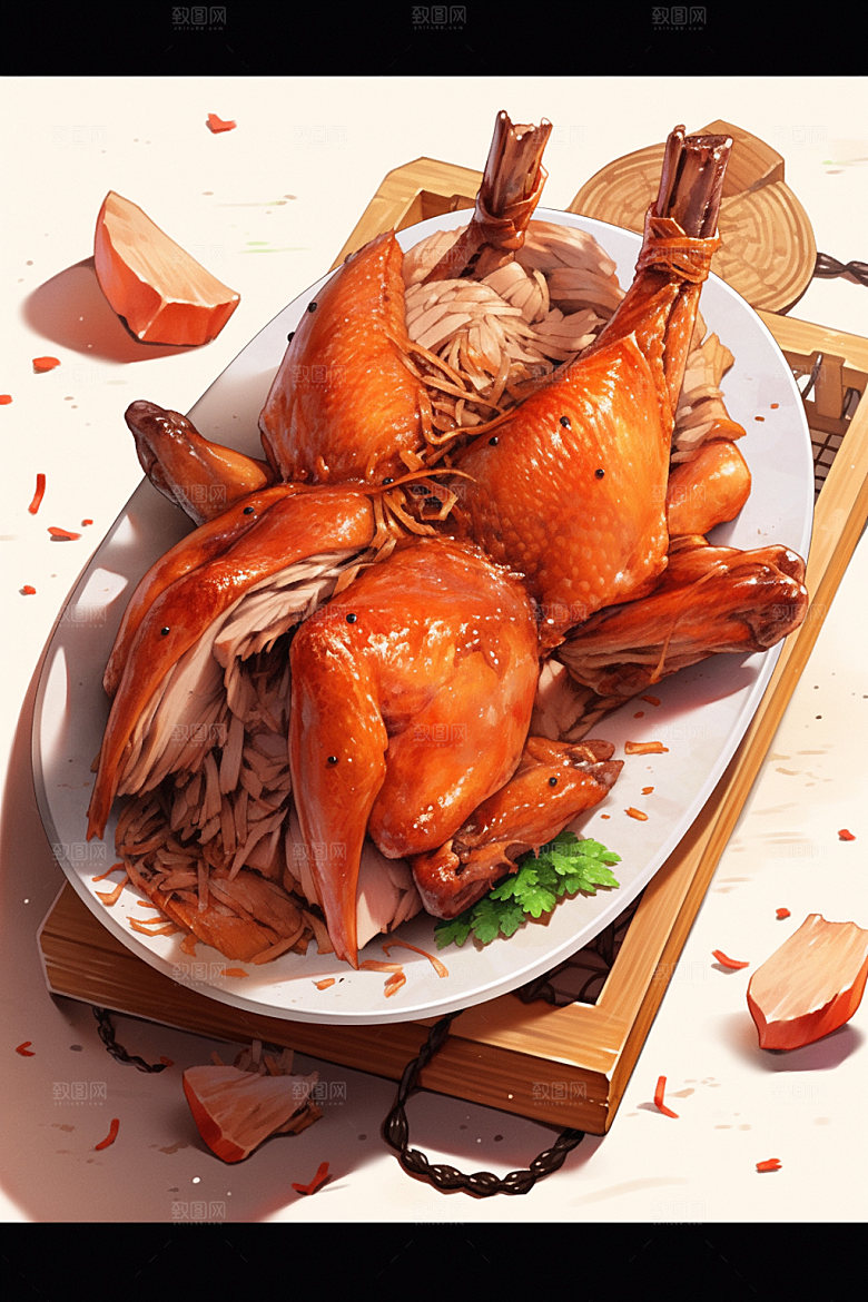 烧鸡烧腊腊味插画