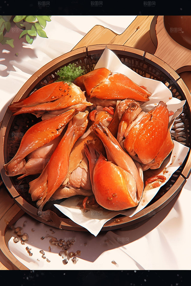 烧鸡粤菜特色美食插画