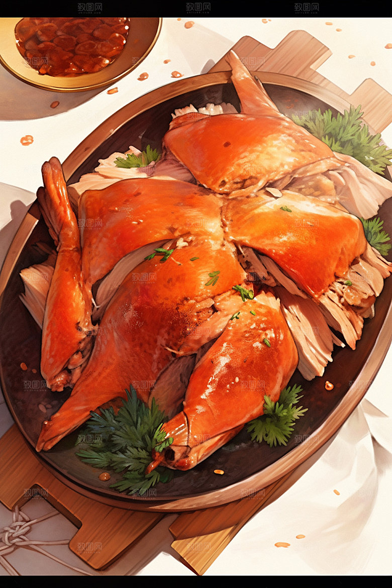 烧鸡粤菜烤鸡插画