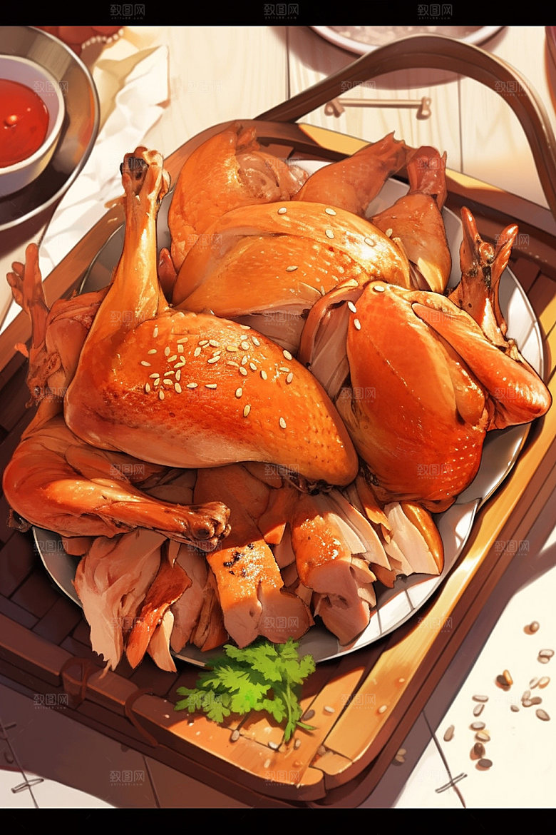 烧鸡特色美食广式料理插画