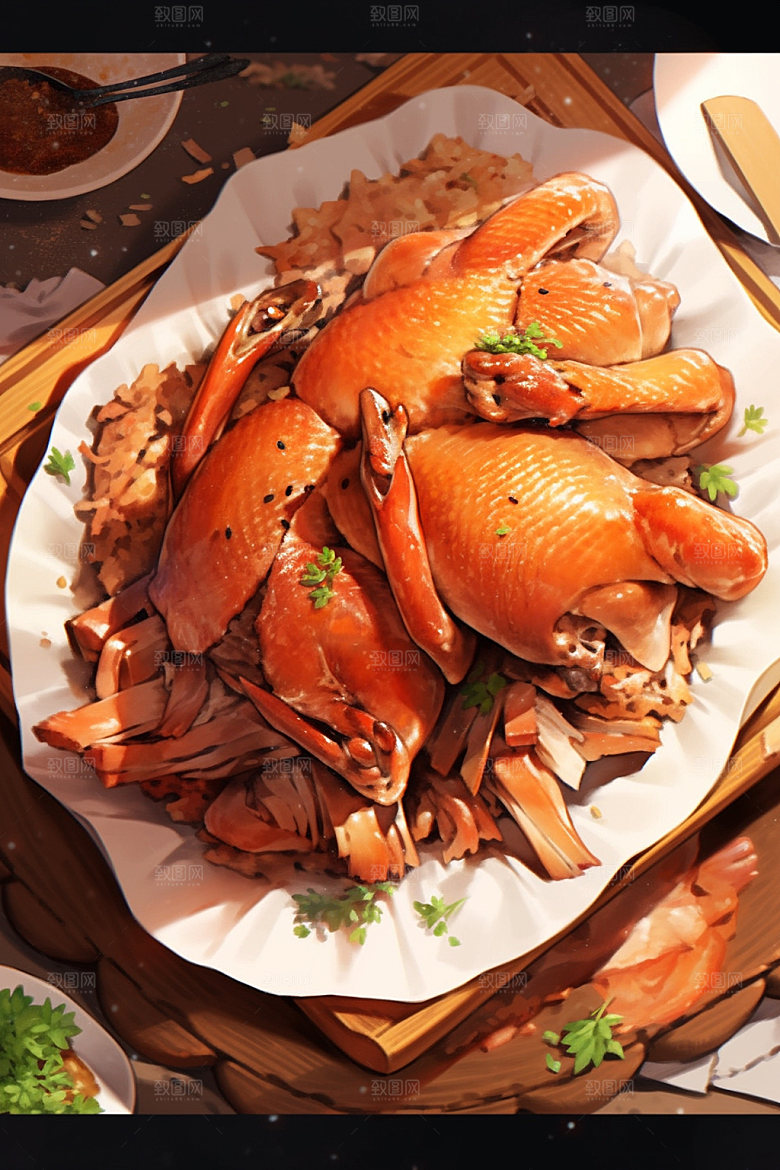 烧鸡手绘特色美食插画