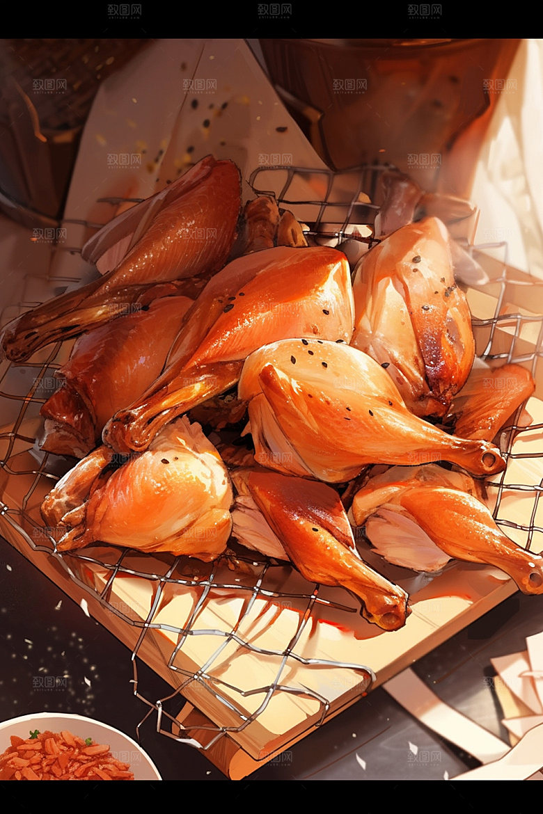 烧鸡特色美食美味插画