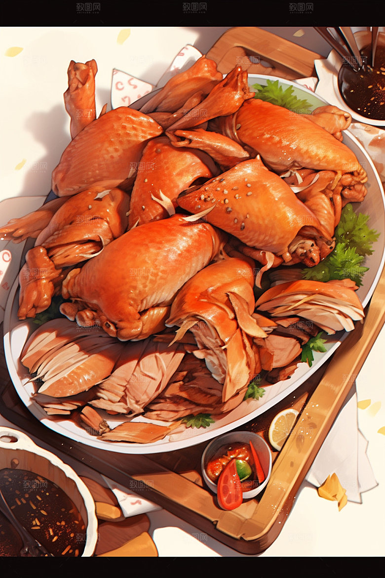 烧鸡腊味烤鸡插画