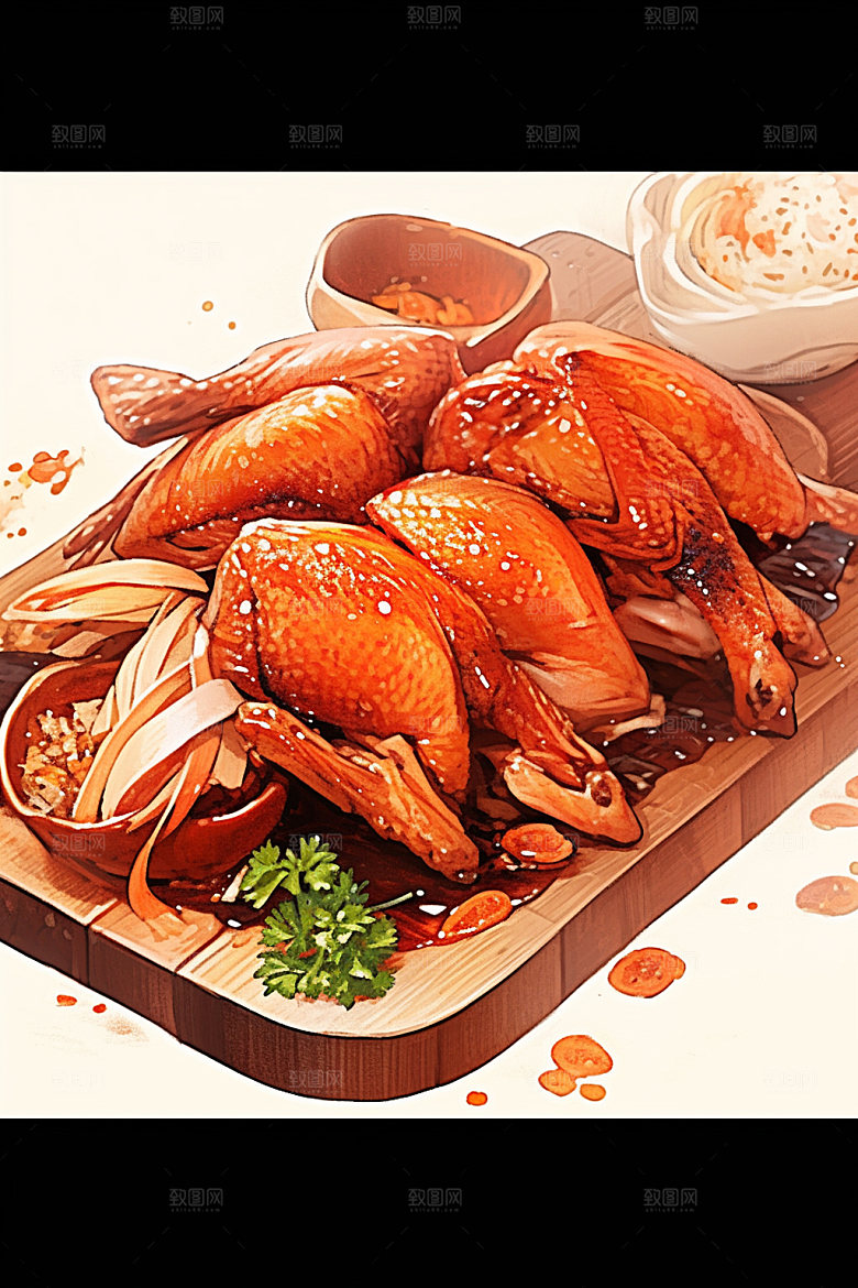 烧鸡烧腊烤鸡插画