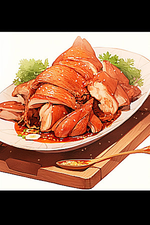 烧鸡广式料理手绘插画