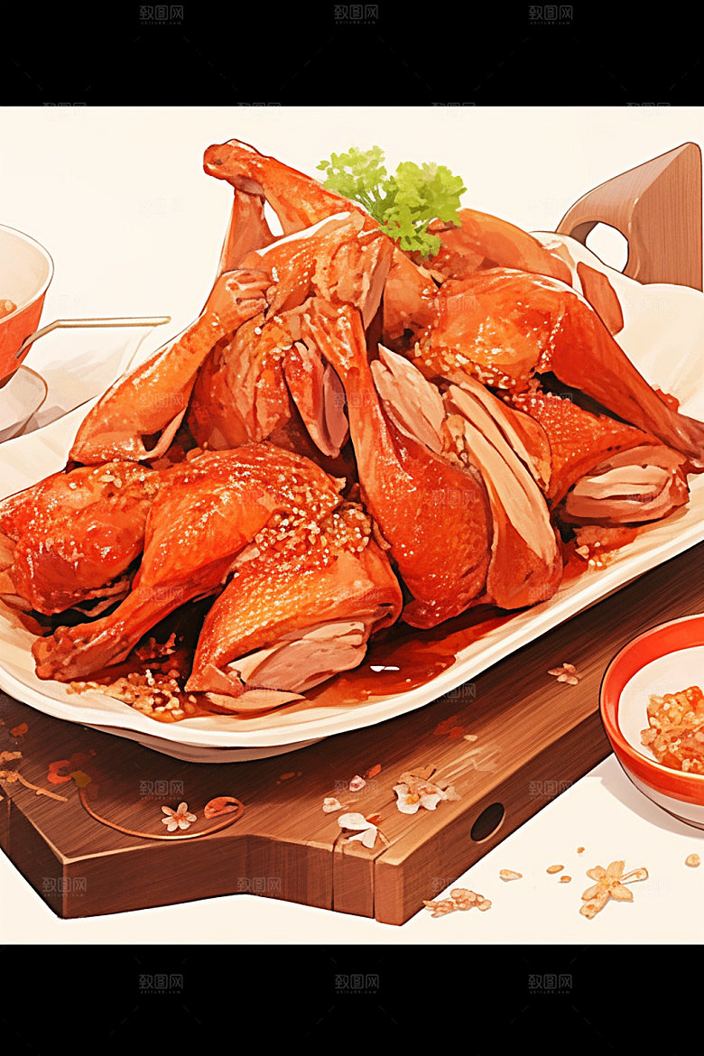 烧鸡特色美食烧腊插画