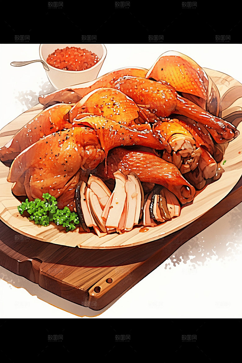 烧鸡烧腊广式料理插画