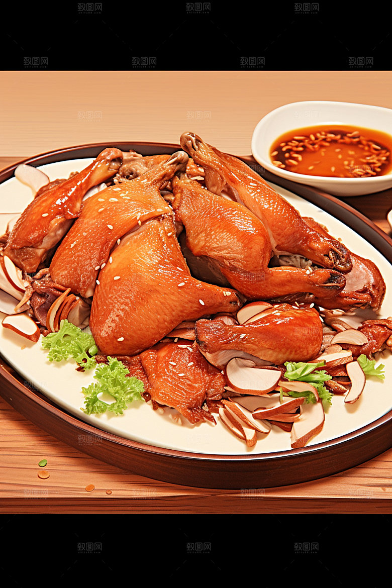 烧鸡腊味烤鸡插画