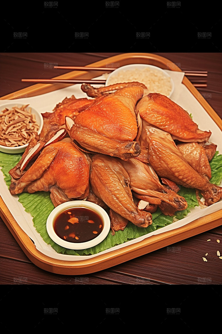 烧鸡特色美食腊味插画