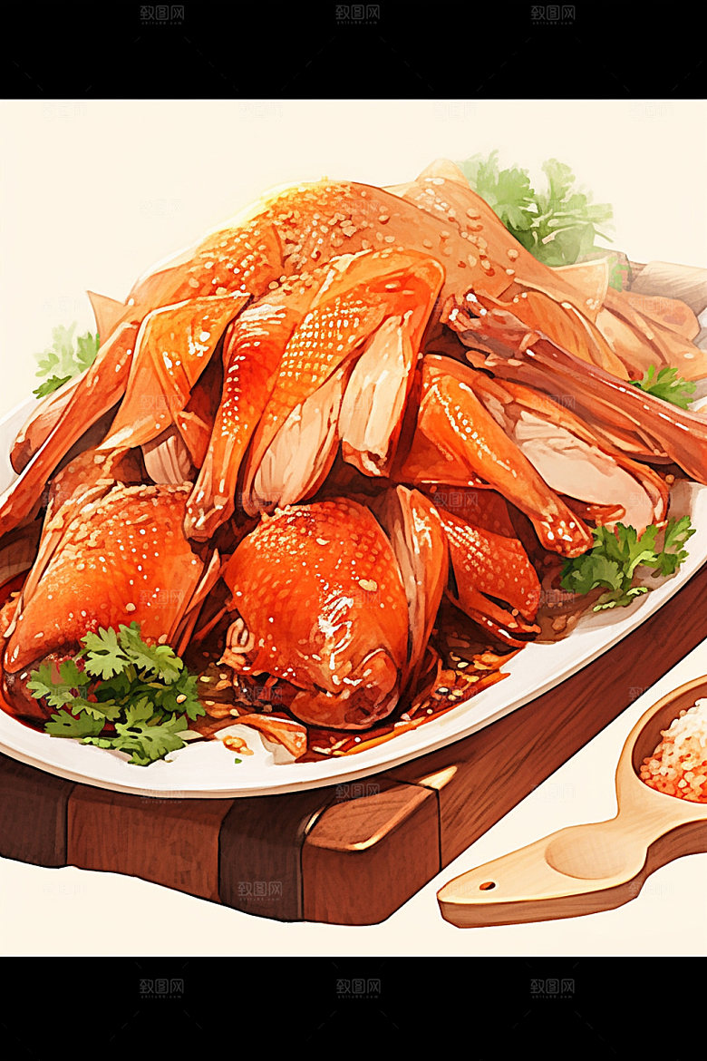 烧鸡烤鸡烧腊插画