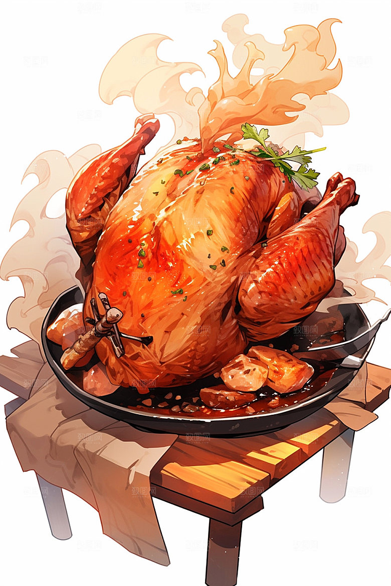 烧鸡特色美食腊味插画