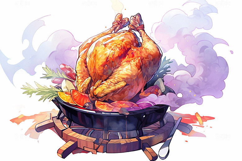 烧鸡特色美食广式料理插画