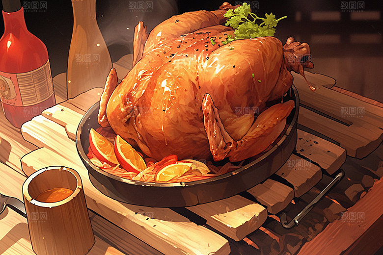 烧鸡特色美食美味插画