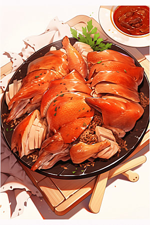 烧鸡广式料理特色美食插画