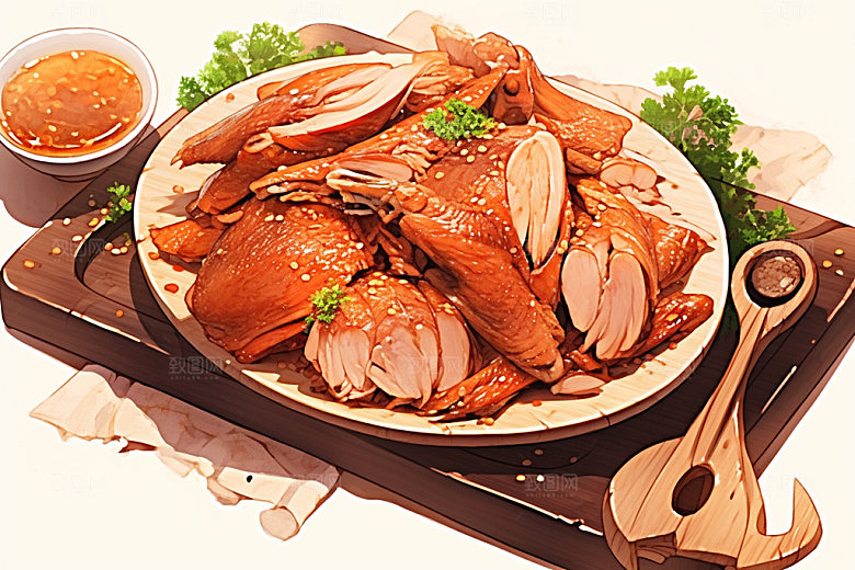 烧鸡特色美食美味插画