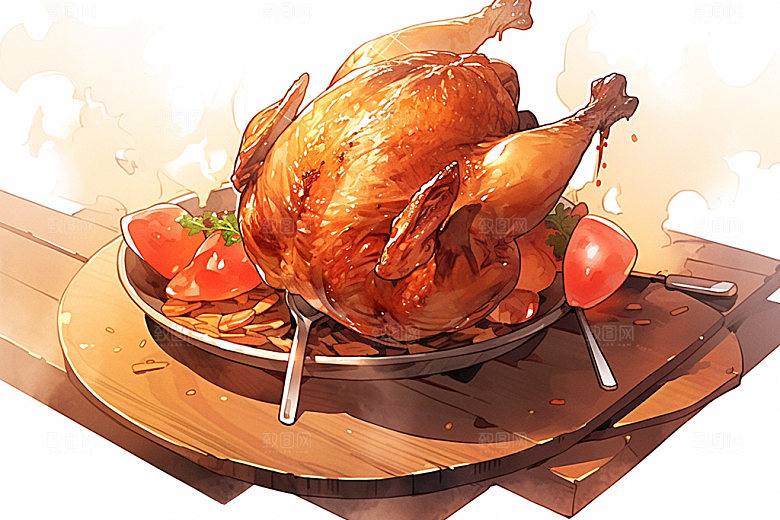 烧鸡广式料理粤菜插画
