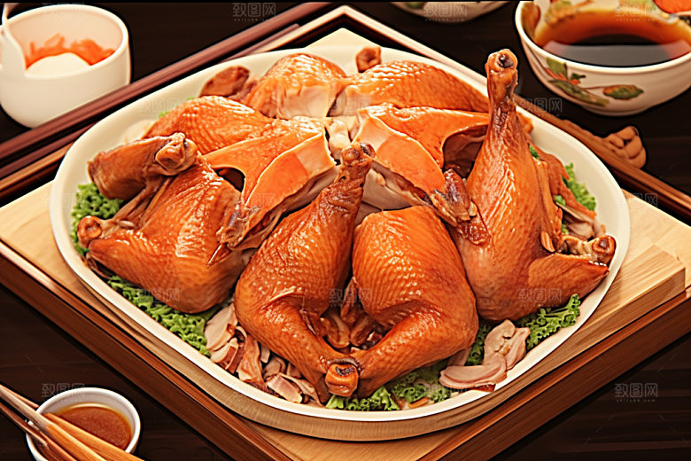 烧鸡特色美食腊味插画