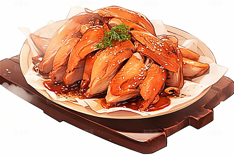 烧鸡粤菜烤鸡插画