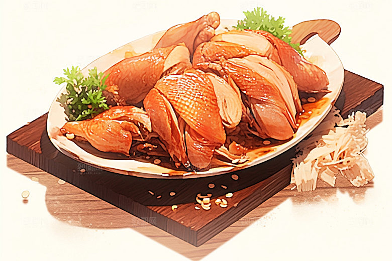 烧鸡手绘特色美食插画