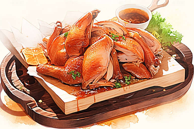 烧鸡特色美食广式料理插画