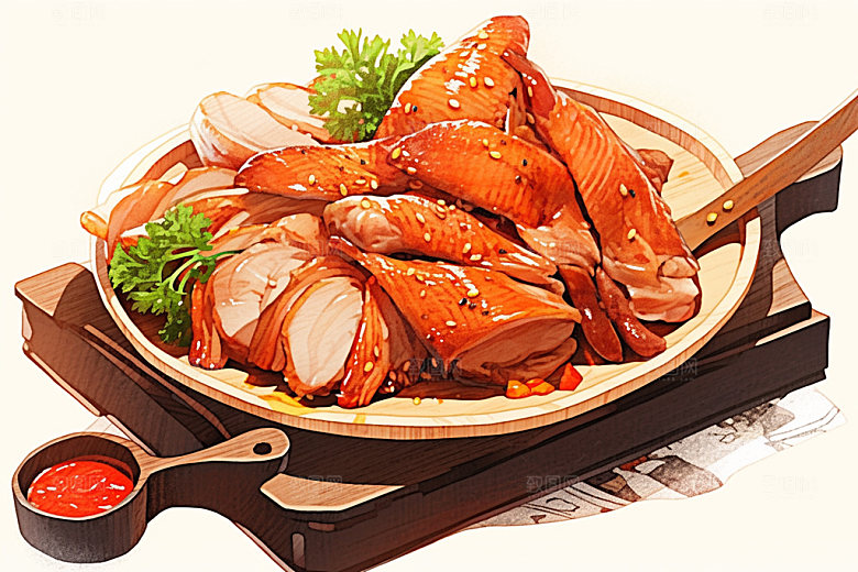 烧鸡特色美食烧腊插画