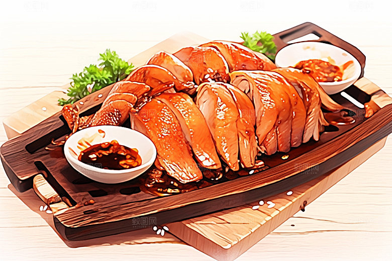 烧鸡粤菜腊味插画