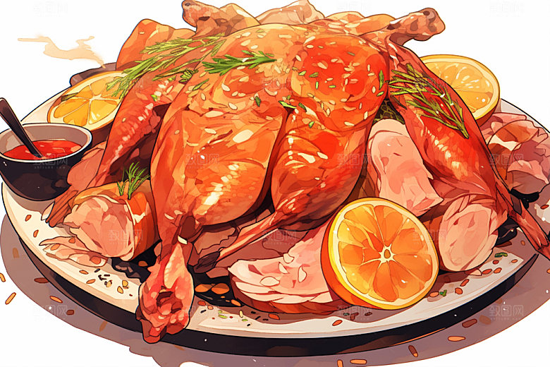 烧鸡腊味美味插画
