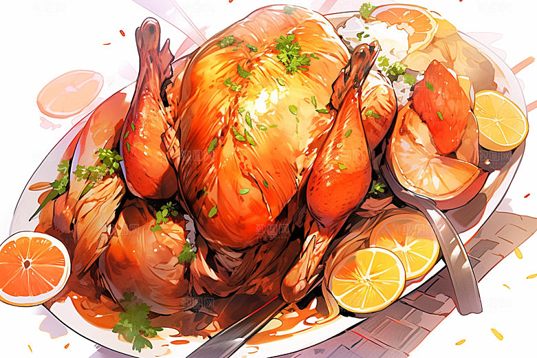 烧鸡广式料理烤鸡插画