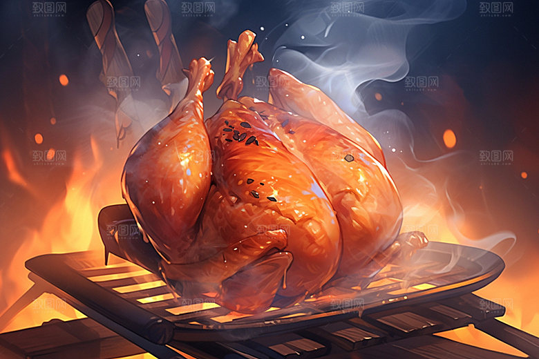 烧鸡特色美食烧腊插画