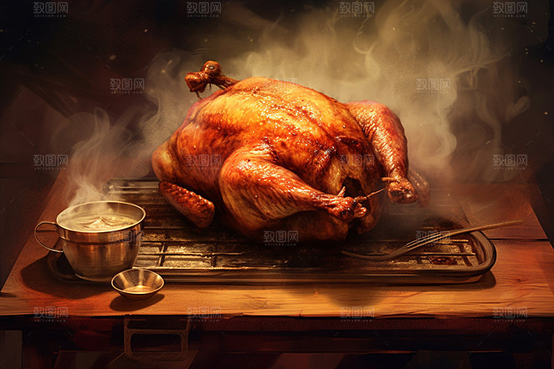 烧鸡烧腊特色美食插画