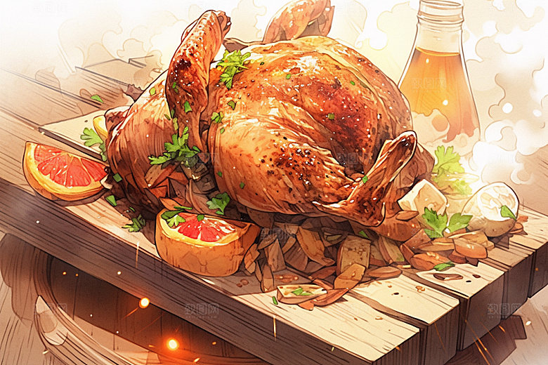 烧鸡粤菜广式料理插画
