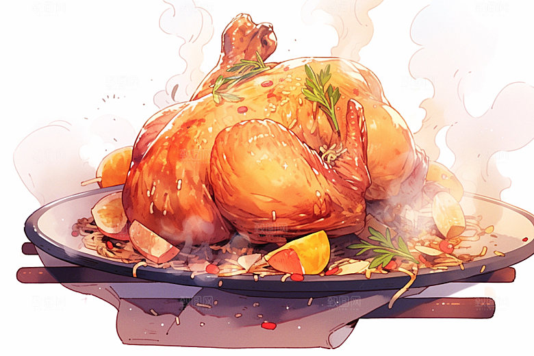 烧鸡粤菜美味插画