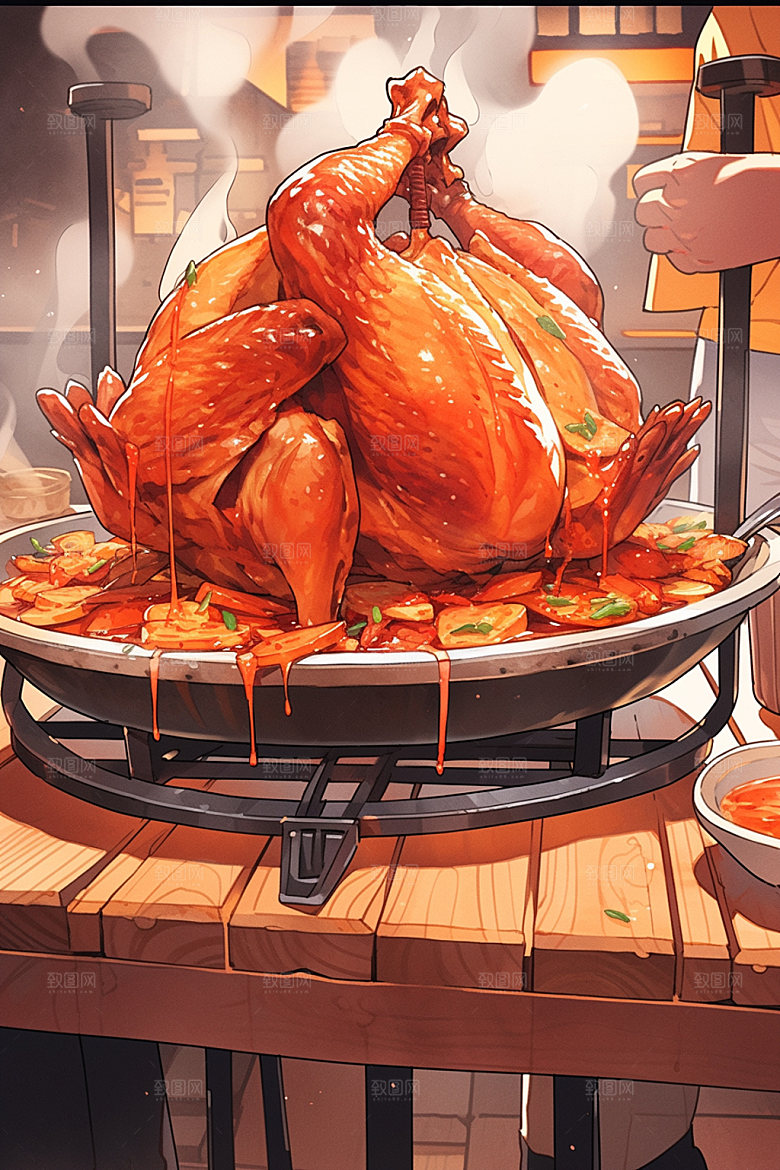 烧鸡粤菜广式料理插画