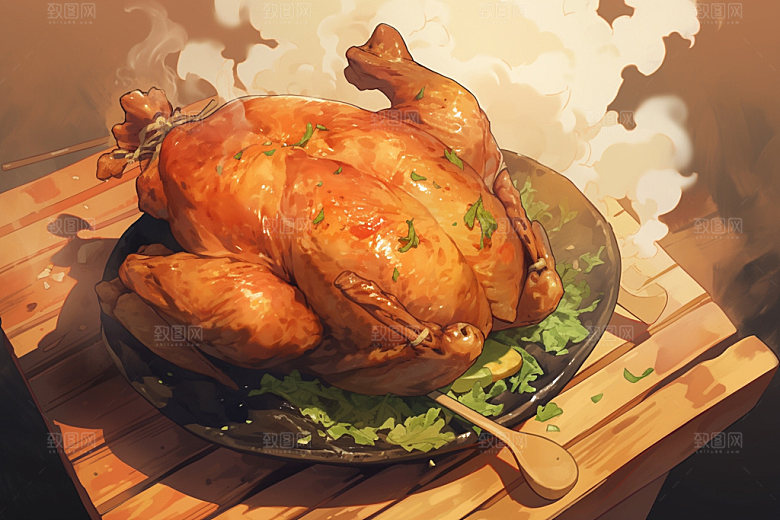 烧鸡广式料理腊味插画