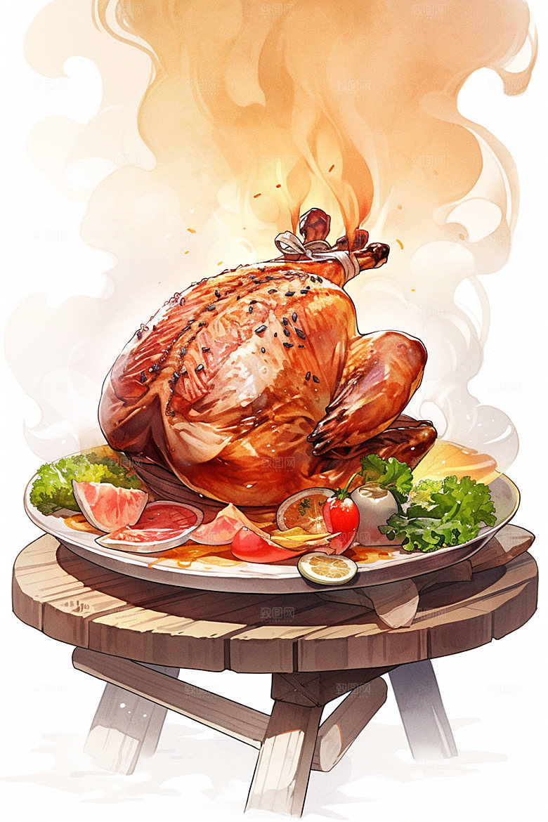 烧鸡腊味烤鸡插画