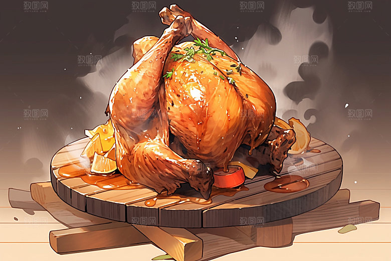 烧鸡腊味烤鸡插画