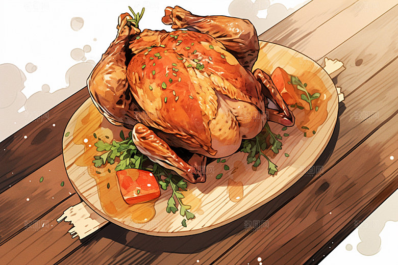 烧鸡广式料理美味插画