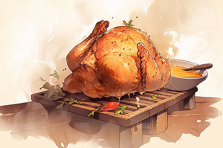烧鸡美味烤鸡插画