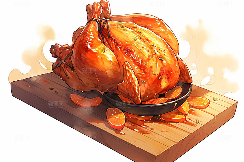 烧鸡腊味特色美食插画