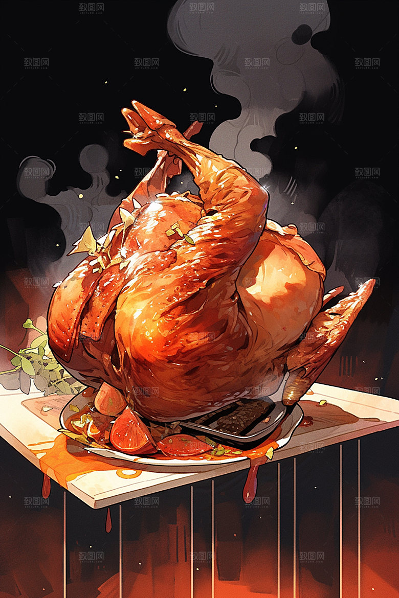 烧鸡烧腊广式料理插画