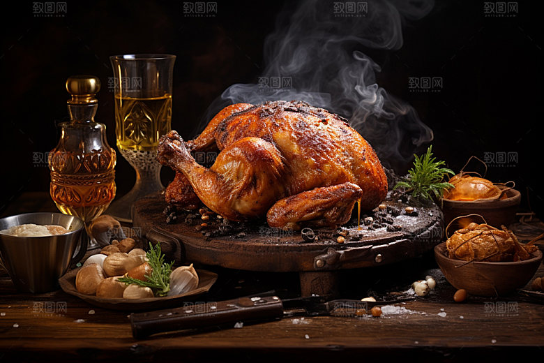 烧鸡特色美食烤鸡摄影图