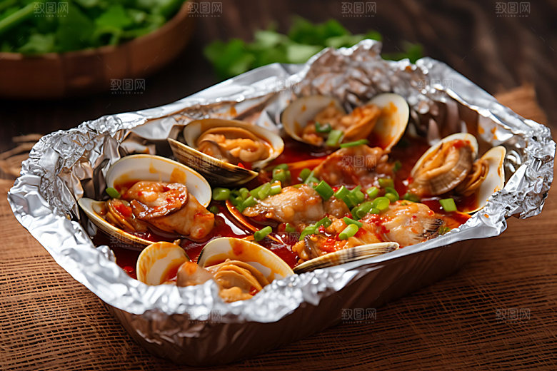 烧烤花甲餐饮特写摄影图
