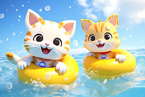 猫咪游泳小动物3D模型