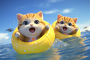 猫咪游泳立体可爱模型