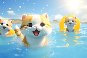 猫咪游泳3D可爱模型