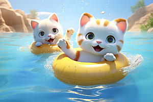 猫咪游泳可爱3D模型