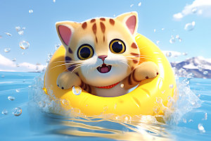 猫咪游泳卡通可爱模型